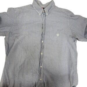 Chaps Est. 1978 Mens XXL Blue White Gingham Check Button Down Short Sleeve‎